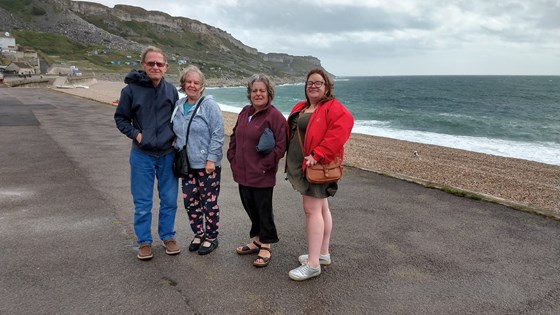 Roy, Liz, Carol and Jess on Portland, when they came to stay in August 2019.