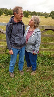 Roy and Liz enjoying each others company on a walk in Radipole, Weymouth August 2019.