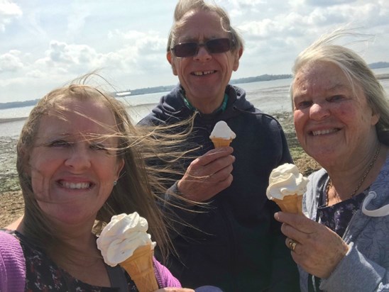Enjoying an ice cream at Weston Shore before a lovely blue bell walk
