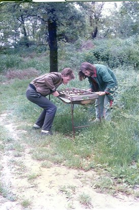 From Bill Turner, Spring 1984, In the Oltrepo Pavese Hills. We found an abandoned Fussball table!