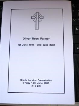 Olly's order of service for funeral.