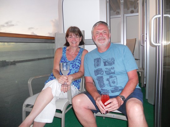 Celebrating their 40th Anniversary cruising in the Caribbean with Jan and Steve