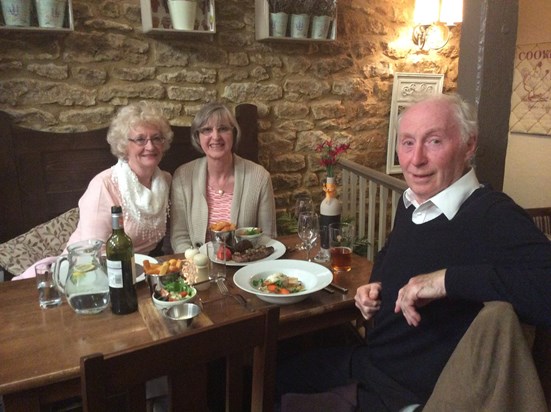 Todd, Barbara and Jenni having dinner in the Red Lion.