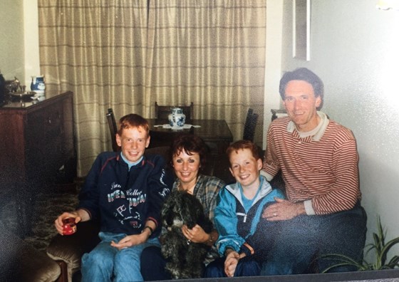 Jean and family (plus 'dog' Pip) in the mid 1980s