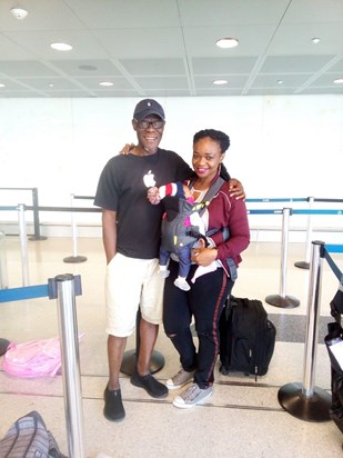 Uncle John at Newark Airport with Chiamaka and Baby Simdi in September 2018