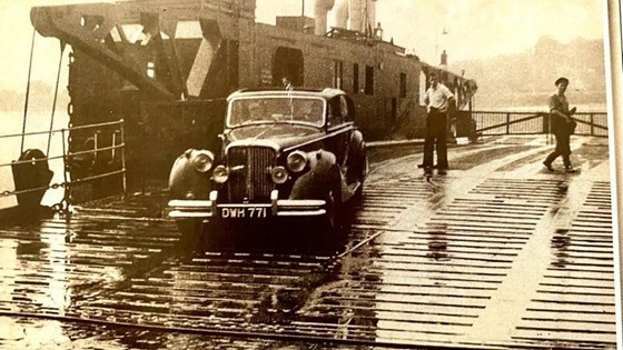 Norman aged 19, driving his dad's Mark V off the Erskine Ferry, August 1955. 