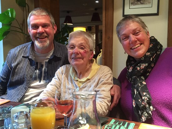 with Steve and Angie, 80th Birthday lunch - November 2014 at the Cricketers, Sarratt