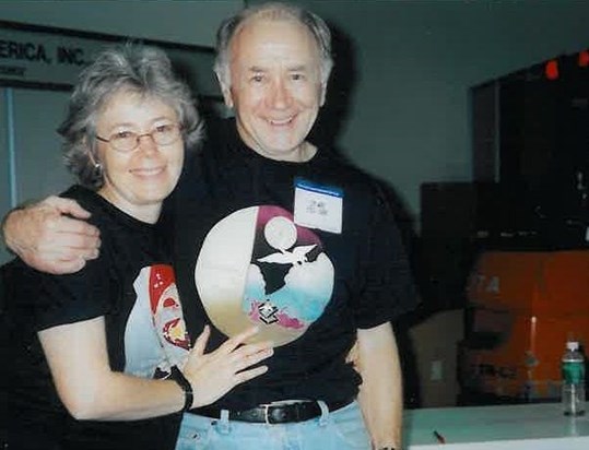 Sybil and Jim taking a "breather" durning trade show set-up, 2000.