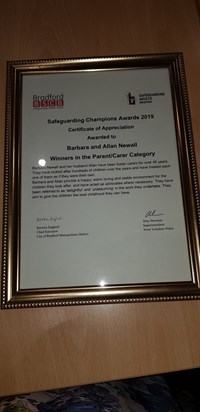 Mum and Dad’s fabulous safeguarding award, nominated by Christine Newall