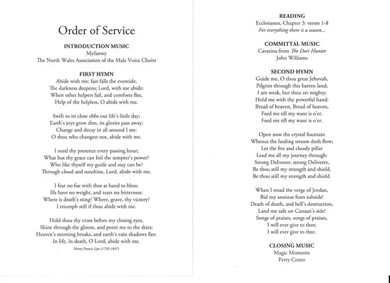 Order of Service Hymns
