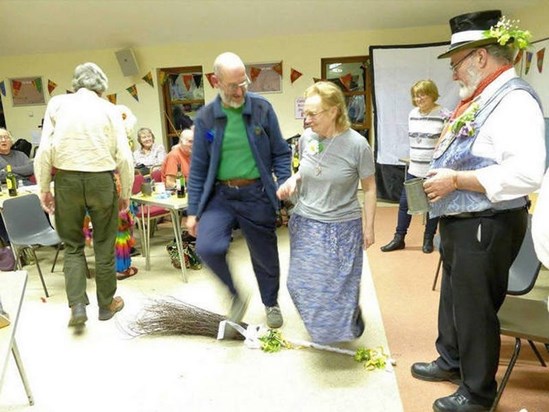 Charles and Elizabeth broom jump.  Charles 2016 Cwtch