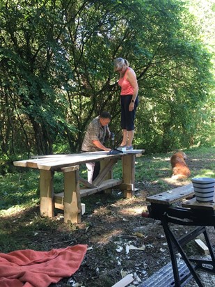 Father’s Day in the woods 2017, building a table 