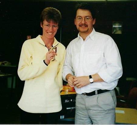 Lynne in 2001 being presented with most improved tennis player trophy