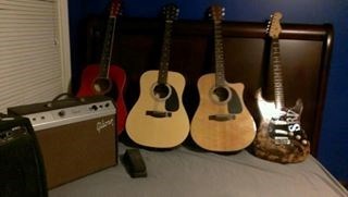 His guitars on his bed
