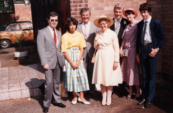 Alan Napier, cousin Rose, Uncle Bill, Aunty Sheila, Uncle Bob, cousins Val and Edward. approx early 1980's. karens wedding, the wirral 