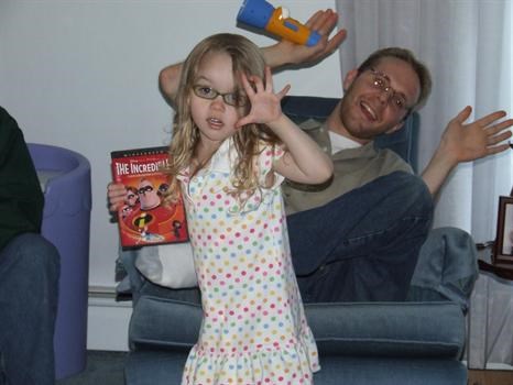 Katarina and her Uncle Sheldon striking a pose at Kat's 4th birthday party.