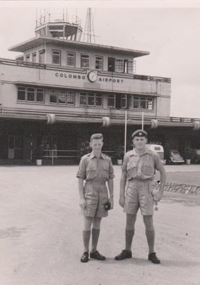 Dad and mate, Colombo airport, Sri Lanka (Ceylon, as was) c.1957