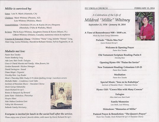 Inside of the program from Mom's service. What a wonderful time of sharing it was.