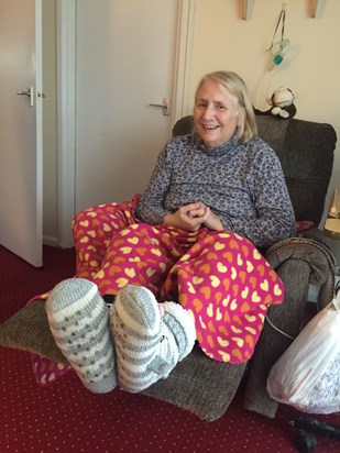 The smiling mama showing off her Tiggy slippers xx