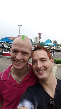 Gerrie and I at the CANSA Shaveathon this year. It was his idea to go support a cause close to us!