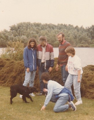 Jane, Ollie, Martin, Liz, Geraldine, and Towser the dog - Emberton Park - circa 1988