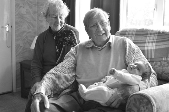 Freda and John meet their eighth great grandchild, Catherine. April 2011