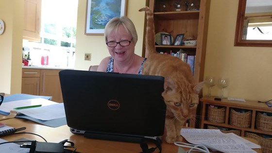 Pam & Bruce working from home in Covid