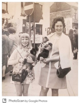 Pam, her mum, and friends, 1960s