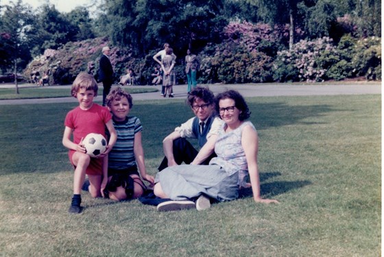 Neil, Michael, David and Rosemary in Dulwich park in the 1970s