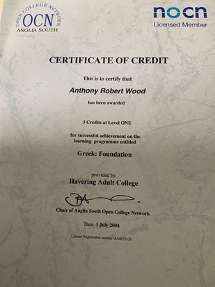 Greek Foundation certificate