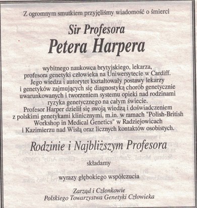 Obituary of the Polish Society of Human Genetics published in "Gazeta Wyborcza" ( in Polish