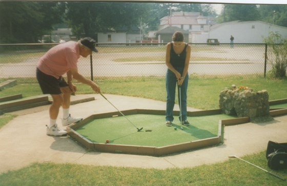 Coaching minigolf.  (As a kid Joe worked here rolling the then-cotton course)