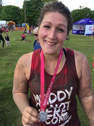 Lisa's Muddy Race for Life Run 16-05-2018 where she raised over £380 in memory of Carol