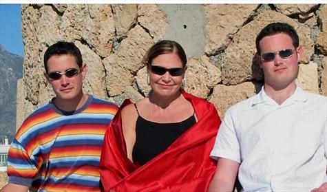 Cathy with Rob and Andrew in Spain
