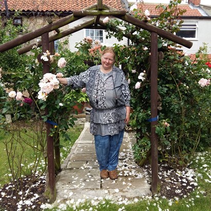 Jane in her garden 2017