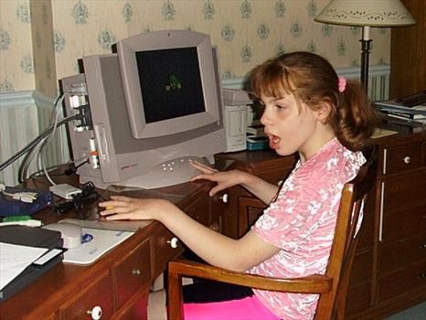 Moira at the computer July 1998