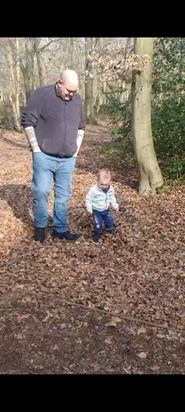 Adam and Henry on Henry's first walk outdoors