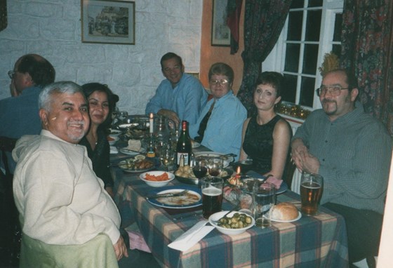 Naresh, here we are at our first Christmas dinner in 1999 at Rubicon Beverages, Tredegar. Thank you for everything you did for all of us. Love, Paul and Eileen Thornton 