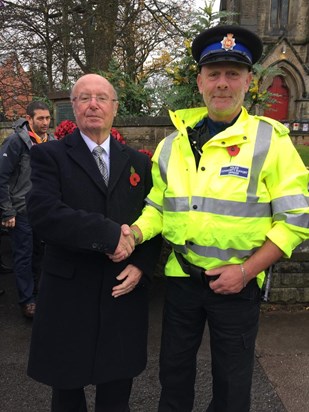 Wilf representing D-CaFF by laying a wreath at Greenmount church Remembrance Day service.  