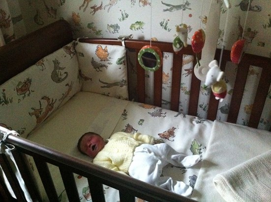 Summer Ruby in her cot