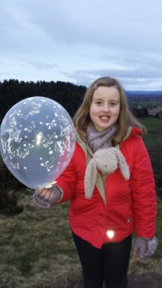 Faye with her Birthday Butterfly Balloon