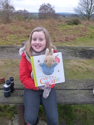 Faye with your Peter Rabbit glove puppet book