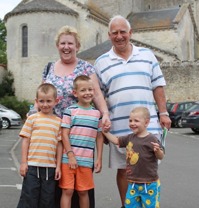 Oliver, Matthew and George with Nana and Grandad on holiday in France, August 2012