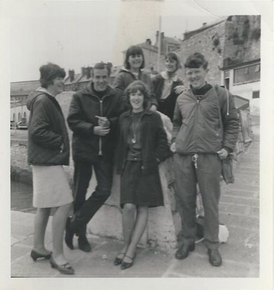 Hazel (centre) on a school trip to Devon in 1966