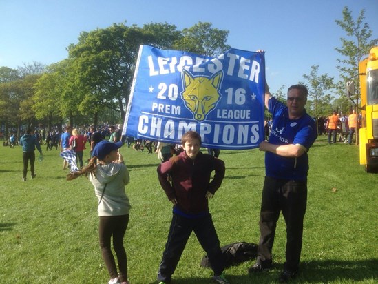 Celebrating Leicester winning the league at Vicky park