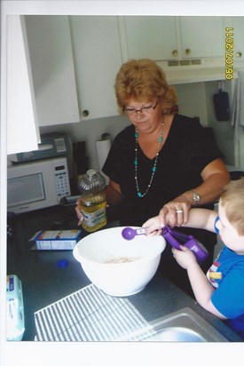 Grandma & Tyler make a cake May  7, 2011