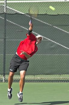 Jay serving it up on Davidson College's Mens Tennis Team