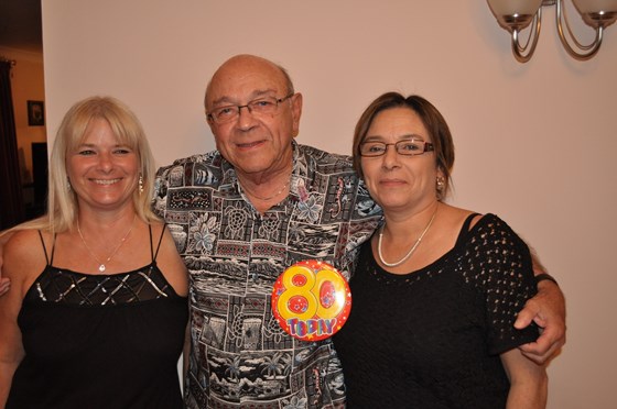 Dad's 80th Birthday with his daughters Karen and Gail