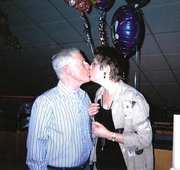 A "Best Wishes" Kiss - Jason & Cheryl @ Cheryl's retirement 1973-2003