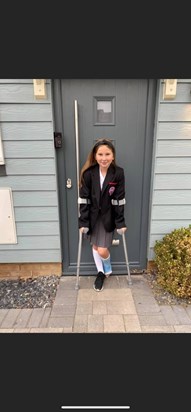 Mum, Just thought I would let you know It was Daisy’s First Day at Secondary School.  She enjoyed it loads…only downside was she had to go in plaster from breaking her foot! 😳.  We all miss you loads!  ❤️❤️❤️❤️